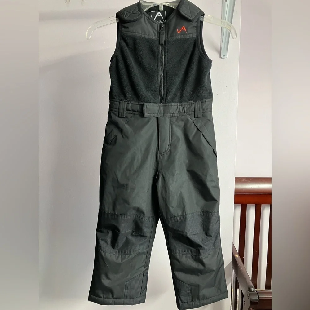 Kid’s Ski/Snow Cold Weather Bibs,  4T Unisex, Charc Gray/Black, Vertical ‘9